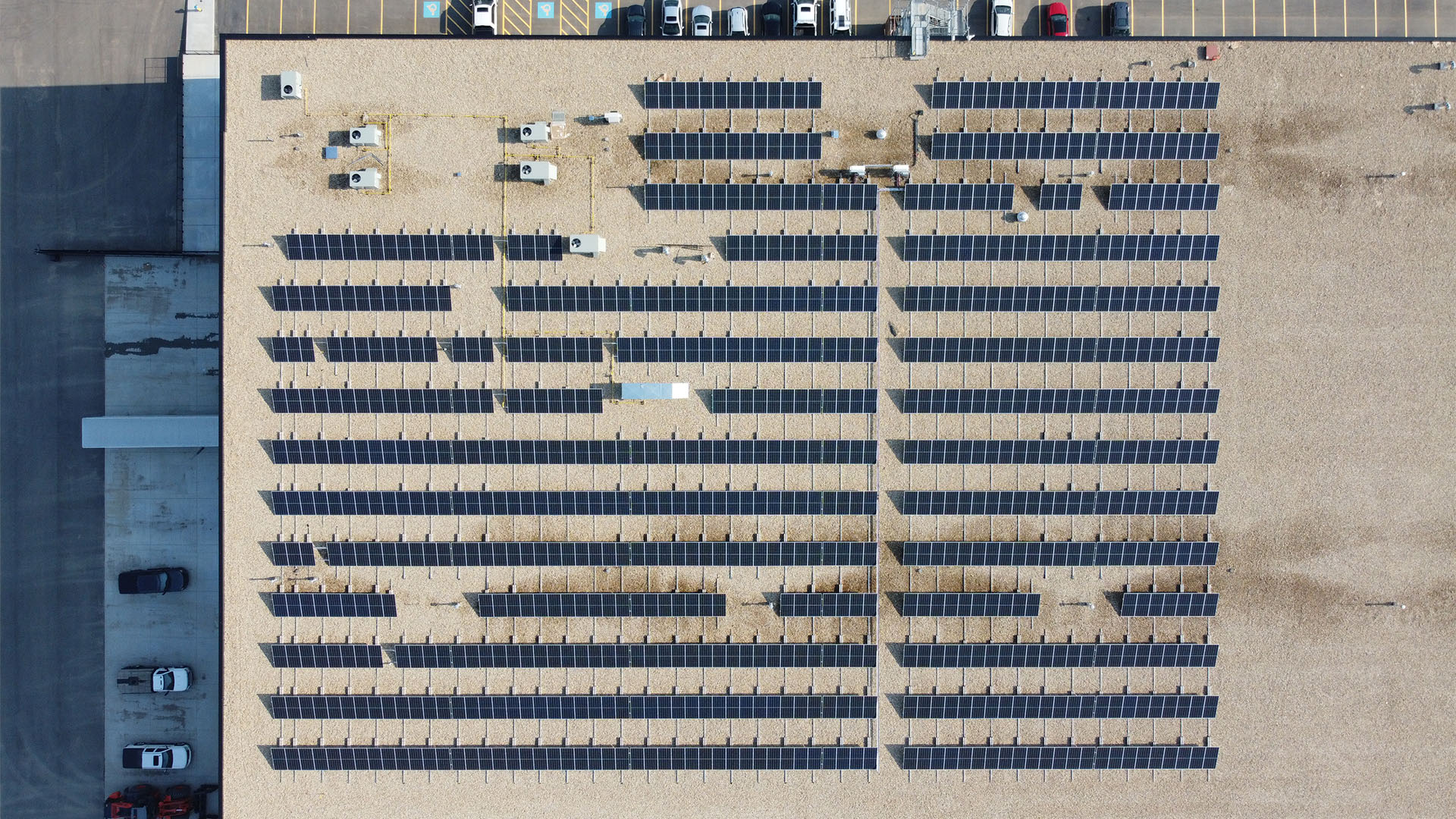 Roof top solar array on swift oilfield building