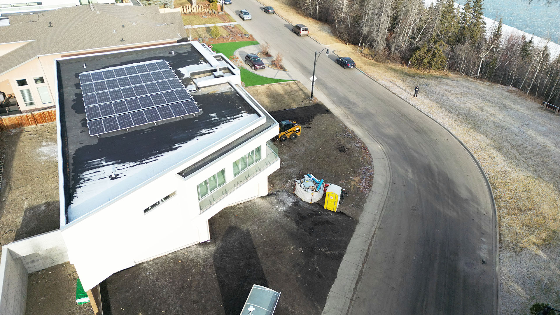 Drone shot of solar on riverside drive home