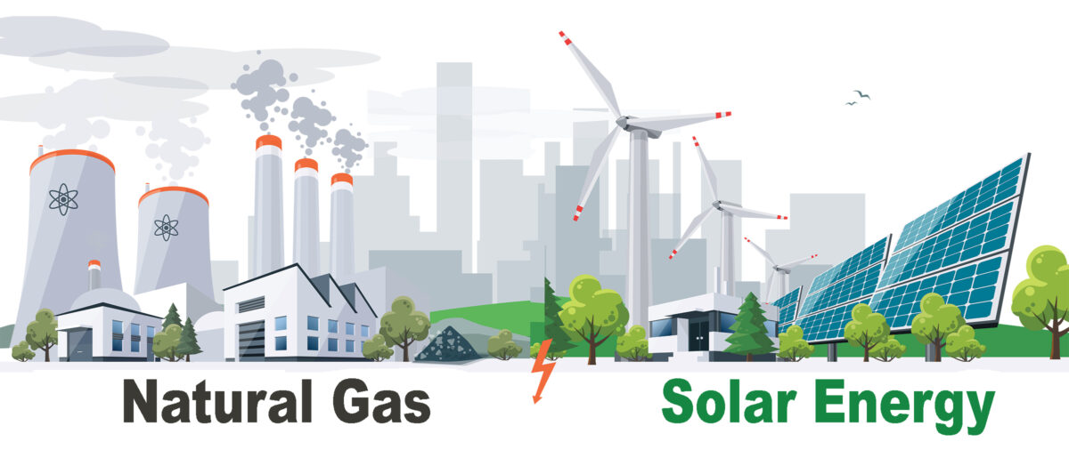 showing ways natural gas and solar energy is produced