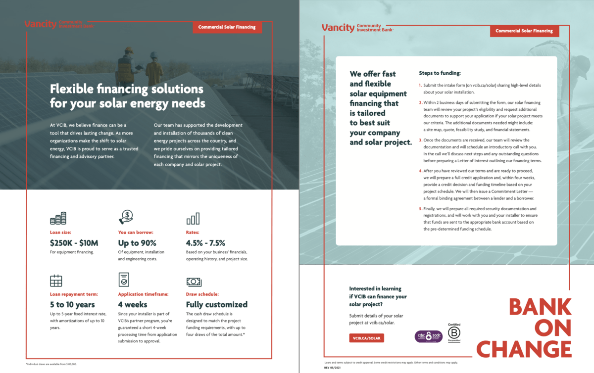 information of solar financing with vancity