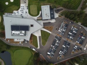 a solar array on the roof of royal mayfair golf club